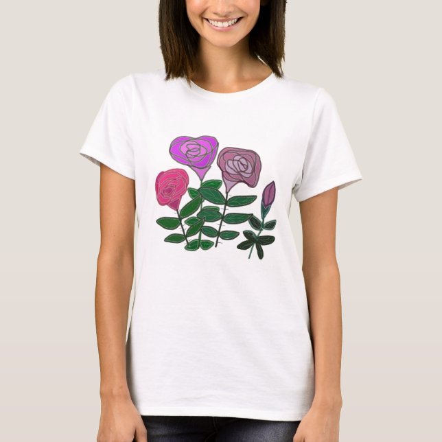 Colourful Rose Design T-Shirt (Front)