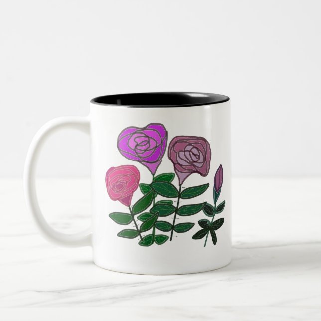 Colourful Rose Design Two-Tone Coffee Mug (Left)