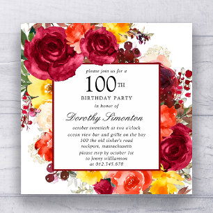 Colourful Rose Floral 100th Birthday Party Invitation