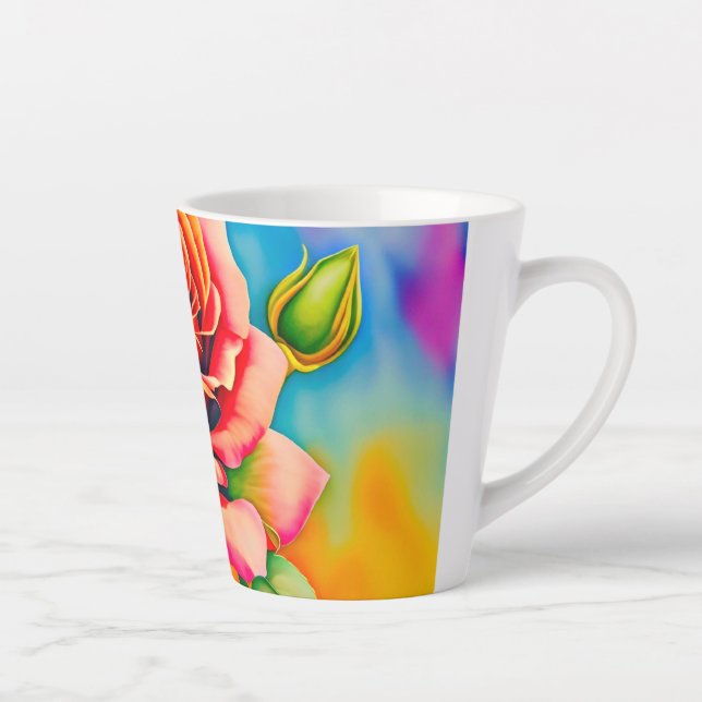 Colourful Rose Flower Digital Painting Latte Mug (Right)