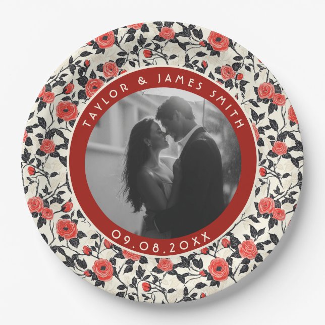 Colourful Rose Flower Wedding Paper Plate (Front)