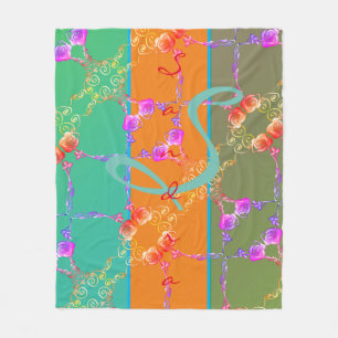 Colourful Rose Hearts With Her Name Fleece Blanke