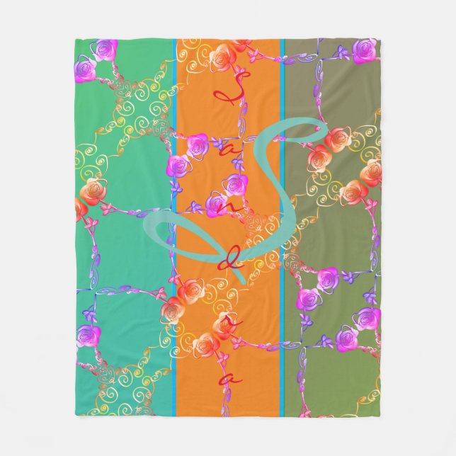 Colourful Rose Hearts With Her Name  Fleece Blanke Blanket (Front)