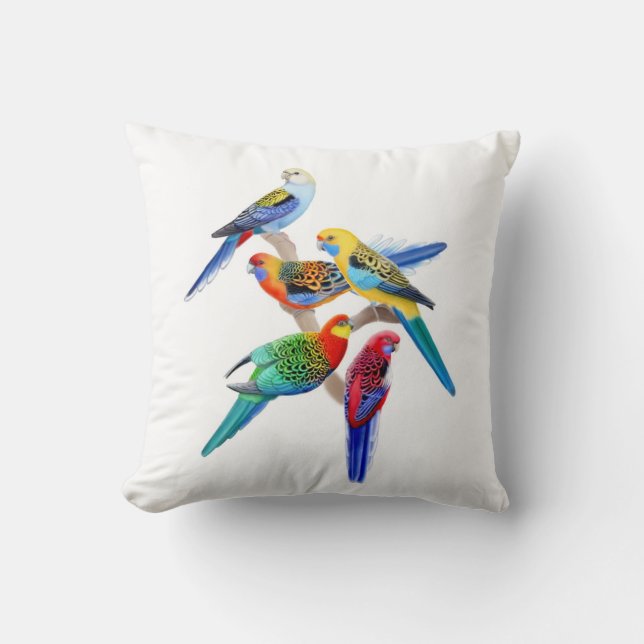 Colourful Rosella Parrots Pillow (Front)