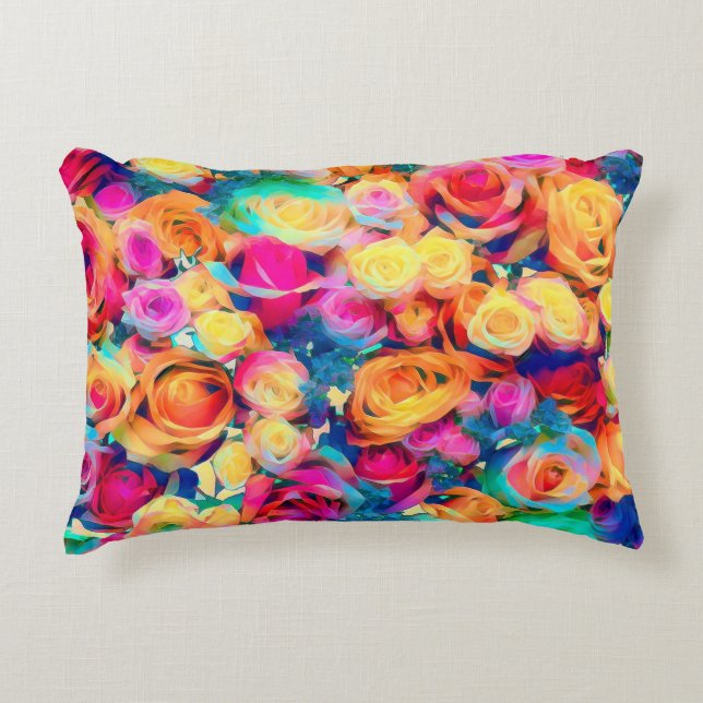 Colourful Roses Accent Pillow Diamond Flowers (Front)