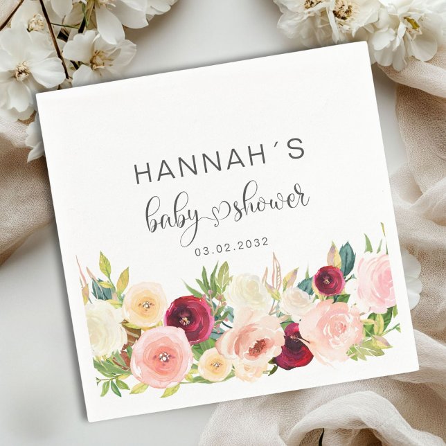 Colourful Roses, Baby Shower Napkin (Colorful Roses, Baby Shower Napkins with your name and date.)