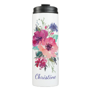 Colourful Roses Floral with Monogram Thermal Tumbler