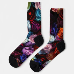 Colourful Roses Flower Art on Crazy Socks