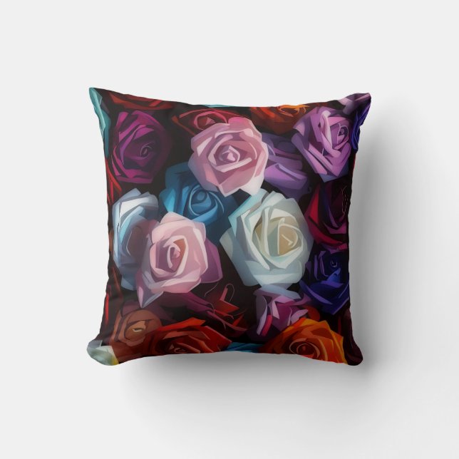 Colourful Roses Flower Art Throw Pillow (Front)