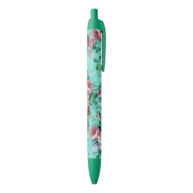Colourful Roses & Flowers Black Ink Pen (Bottom (Vertical))