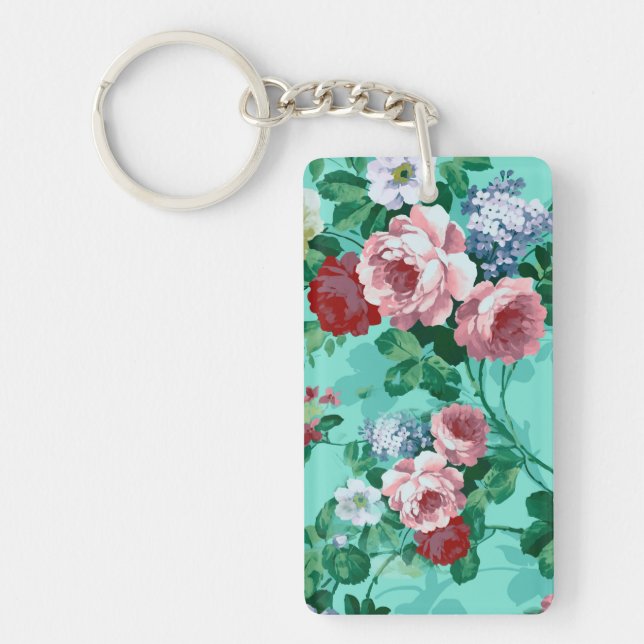 Colourful Roses & Flowers Key Ring (Front)