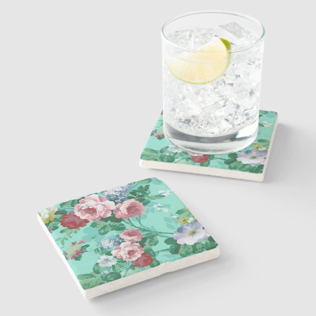 Colourful Roses & Flowers Stone Coaster (Side)