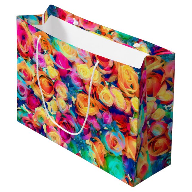 Colourful Roses Gift Bag Bouquet (Front Angled)