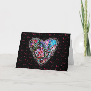 Colourful Roses Heart Valentine Love Romance Holiday Card
