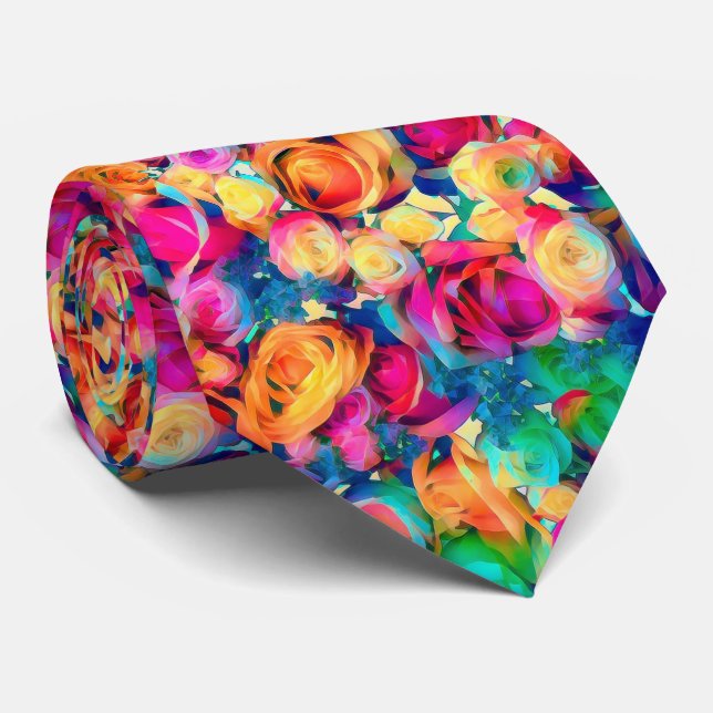 Colourful Roses Neck Tie (Rolled)