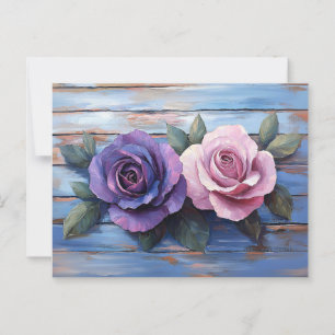 Colourful Roses on Rustic Wooden Background Postcard