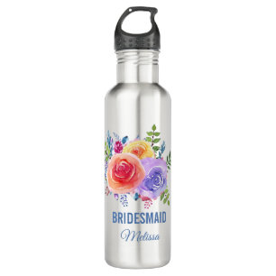 Colourful Roses Watercolor Floral Bridesmaid 710 Ml Water Bottle