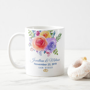 Colourful Roses Watercolor Floral Wedding Coffee Mug