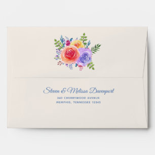 Colourful Roses Watercolor Floral Wedding Envelope