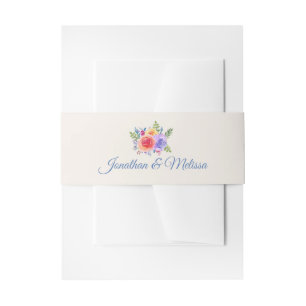 Colourful Roses Watercolor Floral Wedding Invitation Belly Band