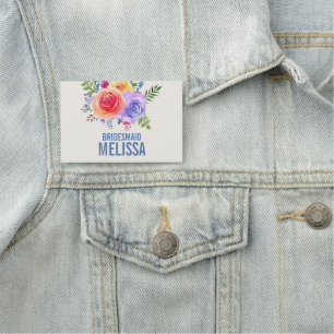Colourful Roses Watercolor Floral Wedding Name Tag
