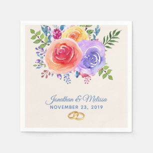 Colourful Roses Watercolor Floral Wedding Napkin