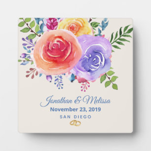 Colourful Roses Watercolor Floral Wedding Plaque
