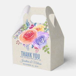 Colourful Roses Watercolor Floral Wedding Thank Yo Favour Box