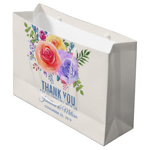 Colourful Roses Watercolor Floral Wedding Thank Yo Large Gift Bag
