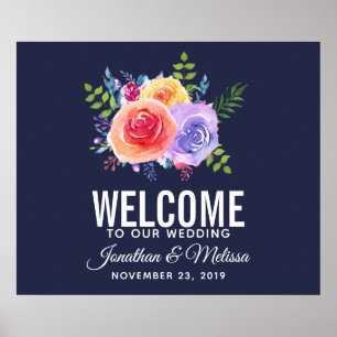 Colourful Roses Watercolor Floral Wedding Welcome Poster