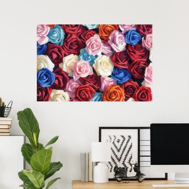 Colourful Roses Watercolor Style Art Print (Home Office)