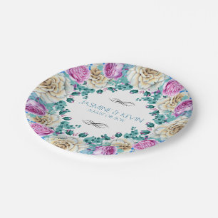 Colourful Roses Wedding Wreath Paper Plate