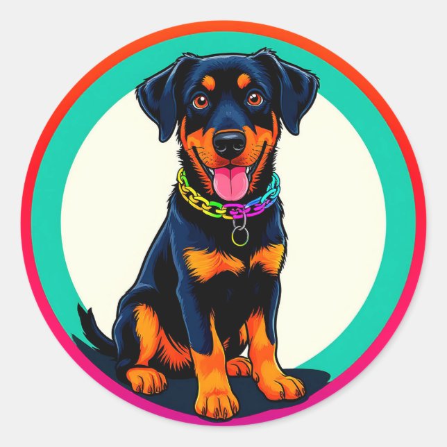 Colourful Rottweiler Illustration Classic Round Sticker (Front)