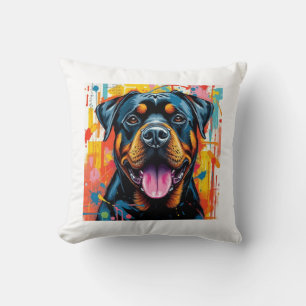 Colourful Rottweiler Pop Art � Vibrant Splash Styl Cushion