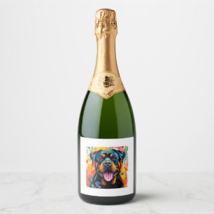 Colourful Rottweiler Pop Art � Vibrant Splash Styl Sparkling Wine Label