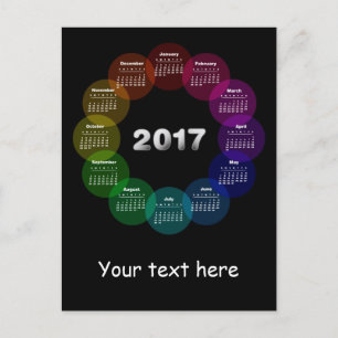 Colourful round calendar for 2017 postcard