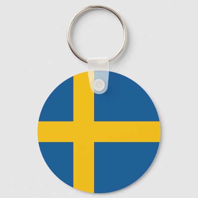 Colourful Round Flag of Sweden Key Ring (Front)