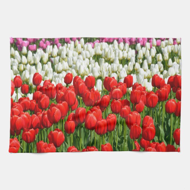 Colourful rows of spring tulips tea towel (Horizontal)