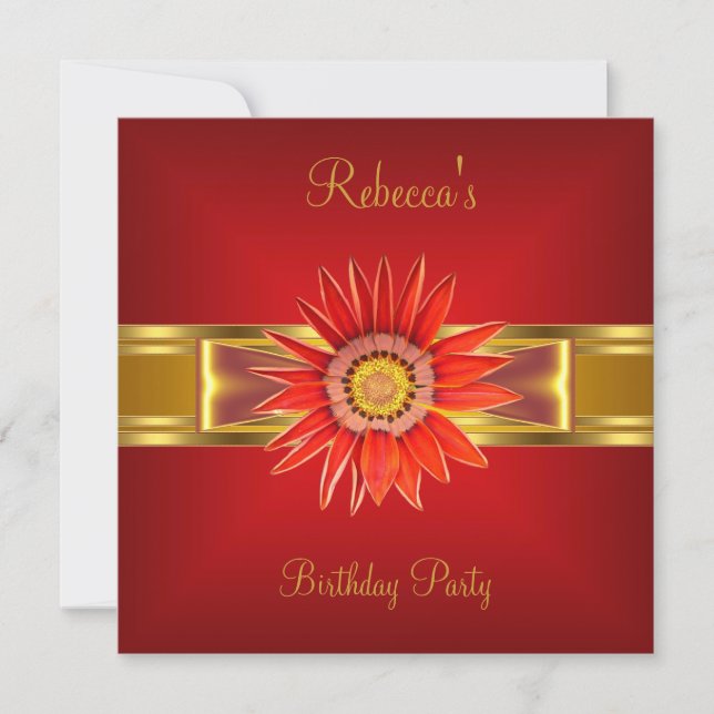 Colourful Royal Red Flower Yellow Gold Bow 2 Invitation (Front)
