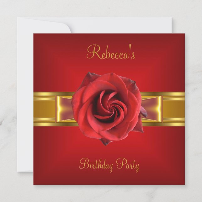 Colourful Royal Red Flower Yellow Gold Bow Invitation (Front)