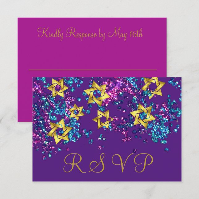 Colourful RSVP Gold Star Glittery Confetti Card (Front/Back)