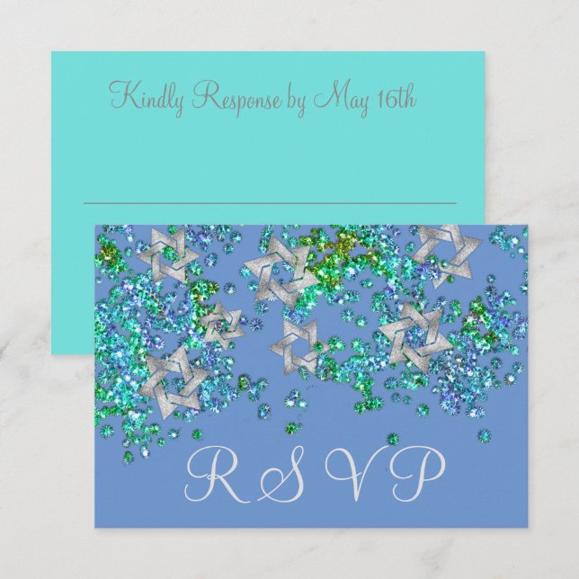Colourful RSVP Silver Star Glittery Confetti Card (Front/Back)
