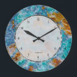 Colourful Ruff Marble Stone Pattern Large Clock<br><div class="desc">Colourful ruff marble stone pattern. Blue green tones with brown colour accents. Touch of metallic silver. This is an image of stone. Design is available on other products.</div>