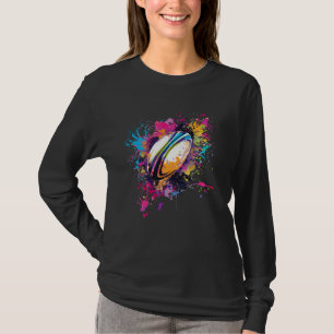 Colourful Rugby Ball Splash Art Rugby Lover T-Shirt