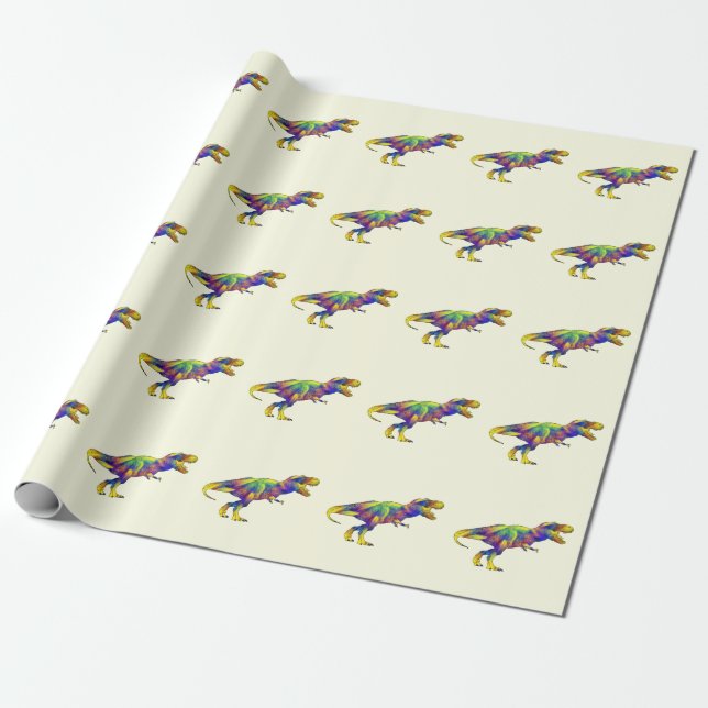Colourful Running T Rex Psychedelic Dinosaur Art Wrapping Paper (Unrolled)