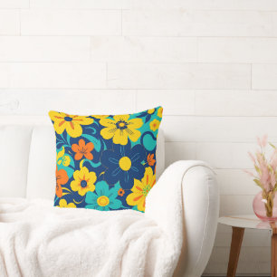 Colourful Rush Blooms-Dopamine Style-Retro Flowers Cushion