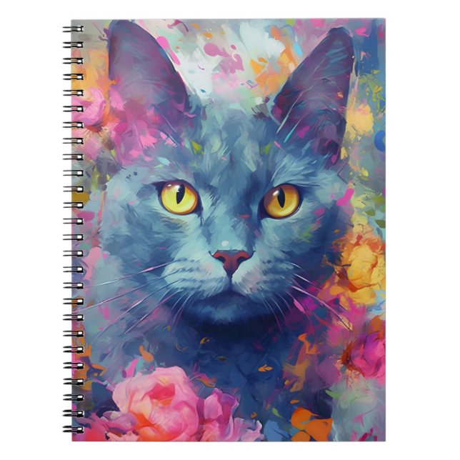 Colourful Russian Blue cat Notebook (Front)