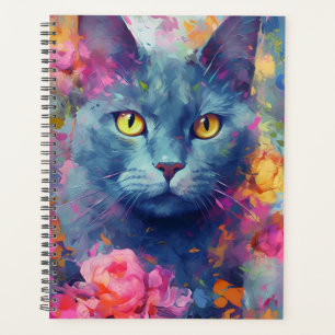 Colourful Russian Blue cat Planner