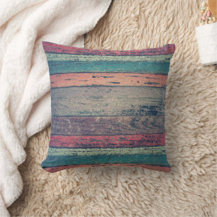 Colourful Rustic Beach Wood Throw Pillow