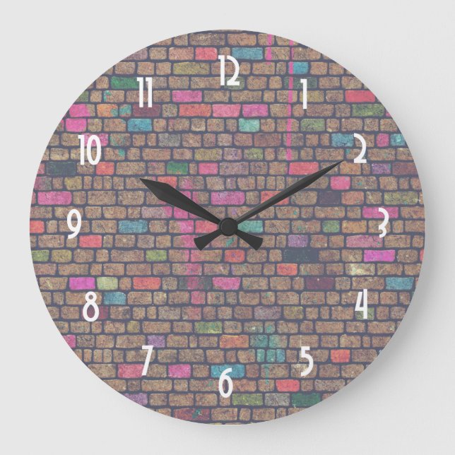 Colourful Rustic Brick Wall Texture Large Clock (Front)